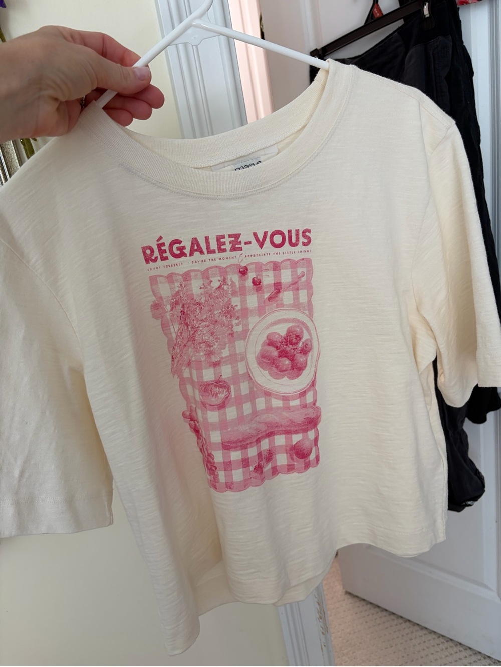 Maeve Cream Graphic Tee with Pink Print